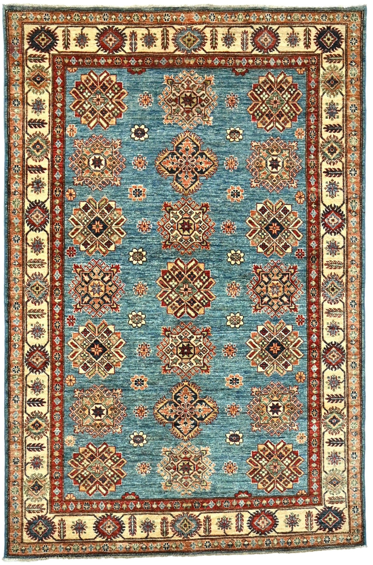 Blue Tribal Geometric 5X7 Kazak Pakistan Oriental Rug