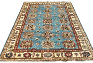Blue Tribal Geometric 5X7 Kazak Pakistan Oriental Rug