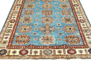 Blue Tribal Geometric 5X7 Kazak Pakistan Oriental Rug