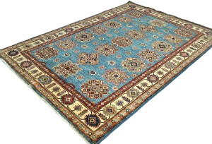 Blue Tribal Geometric 5X7 Kazak Pakistan Oriental Rug