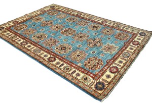 Blue Tribal Geometric 5X7 Kazak Pakistan Oriental Rug