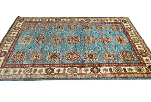 Blue Tribal Geometric 5X7 Kazak Pakistan Oriental Rug