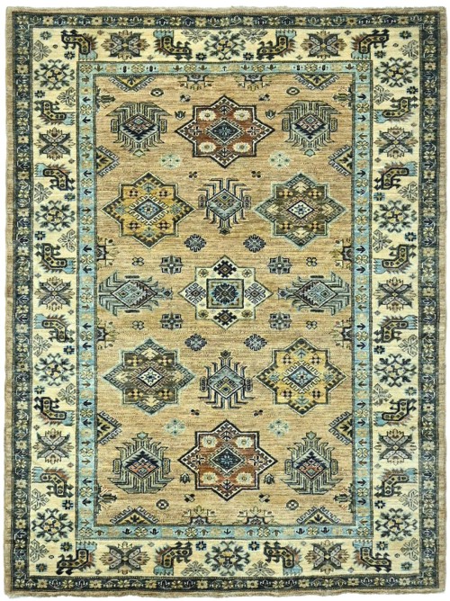 Beige Tribal Geometric 5X7 Kazak Pakistan Oriental Rug