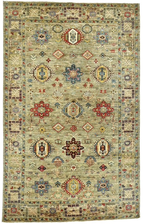 Khaki/Brown Tribal Geometric 6X9 Kazak Pakistan Oriental Rug