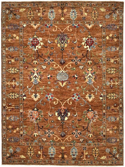 Rusty Brown Tribal Floral 4'9X6'5 Kazak Peshawar Oriental Rug