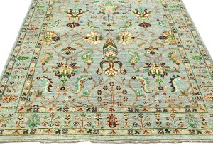Light Gray Tribal Floral 5X7 Kazak Peshawar Oriental Rug