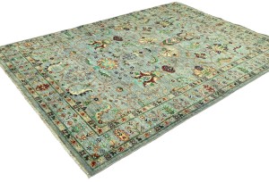 Light Gray Tribal Floral 5X7 Kazak Peshawar Oriental Rug