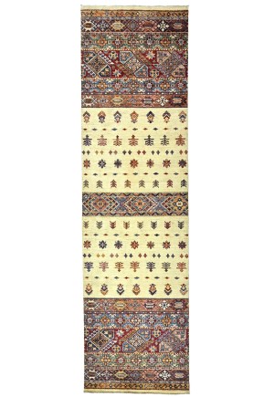 Cream Tribal Floral 3X10 Kazak Peshawar Oriental Runner Rug