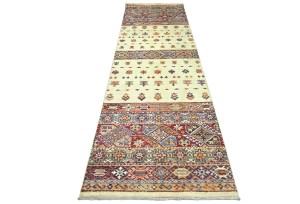 Cream Tribal Floral 3X10 Kazak Peshawar Oriental Runner Rug