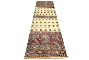 Cream Tribal Floral 3X10 Kazak Peshawar Oriental Runner Rug