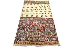 Cream Tribal Floral 3X10 Kazak Peshawar Oriental Runner Rug