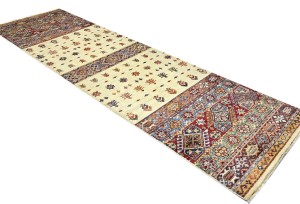 Cream Tribal Floral 3X10 Kazak Peshawar Oriental Runner Rug
