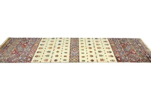 Cream Tribal Floral 3X10 Kazak Peshawar Oriental Runner Rug