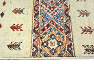 Cream Tribal Floral 3X10 Kazak Peshawar Oriental Runner Rug
