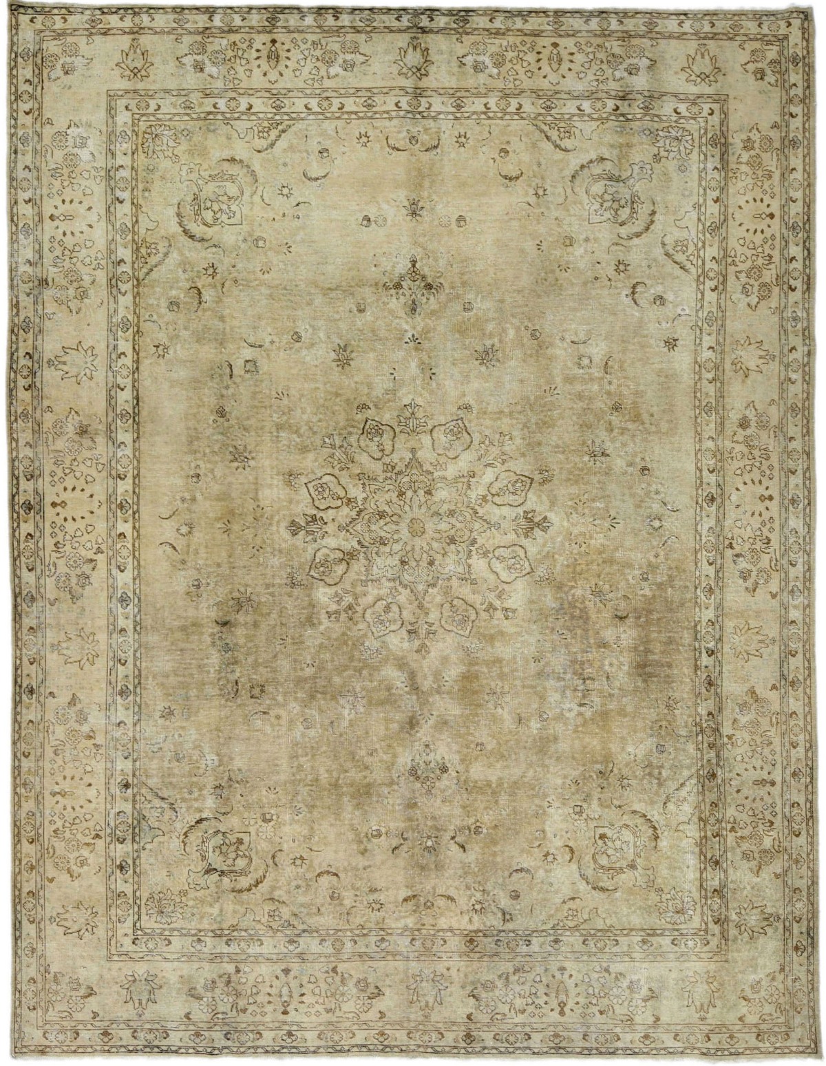 Muted Traditional Floral 10X13 Distressed Tabriz Persian Rug