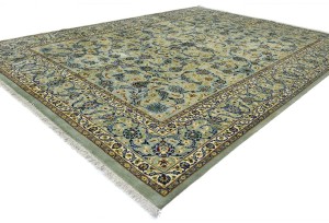 Vintage Sage Green Traditional 10X13 Kashan Persian Rug
