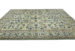 Vintage Sage Green Traditional 10X13 Kashan Persian Rug