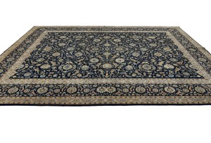 Vintage Dark Navy Traditional 10X13 Kashan Persian Rug