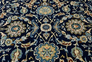 Vintage Dark Navy Traditional 10X13 Kashan Persian Rug