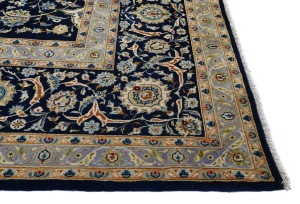 Vintage Dark Navy Traditional 10X13 Kashan Persian Rug