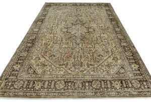 Muted Traditional Floral 6'5X9'3 Distressed Tabriz Persian Rug