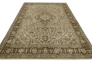 Muted Traditional Floral 6'5X9'3 Distressed Tabriz Persian Rug