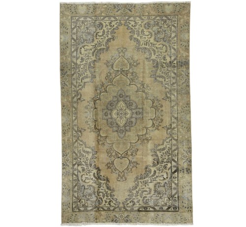 Muted Traditional Floral 5'5X9'5 Distressed Tabriz Persian Rug