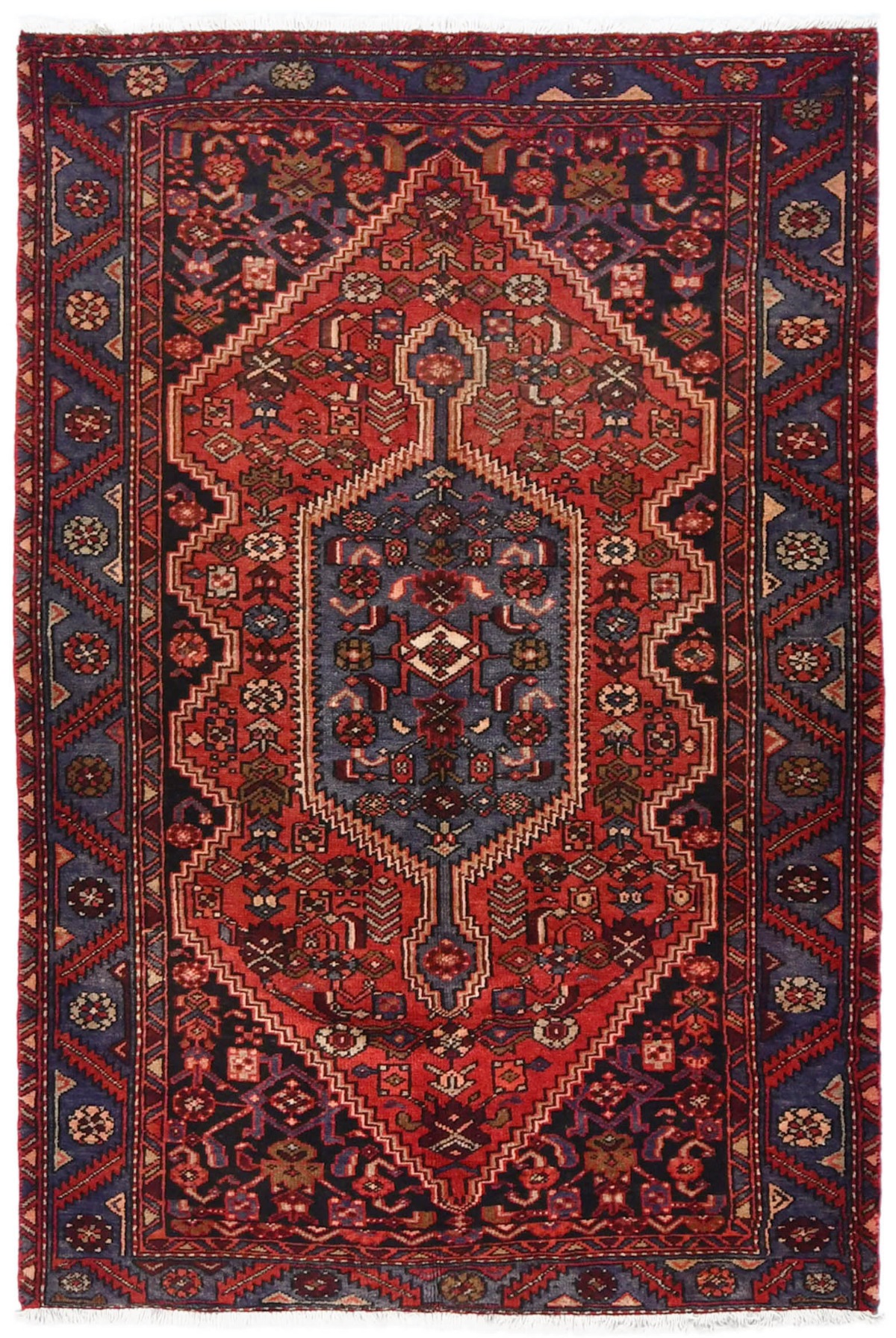 Vintage Red Tribal 4'4X6'7 Hamedan Persian Rug