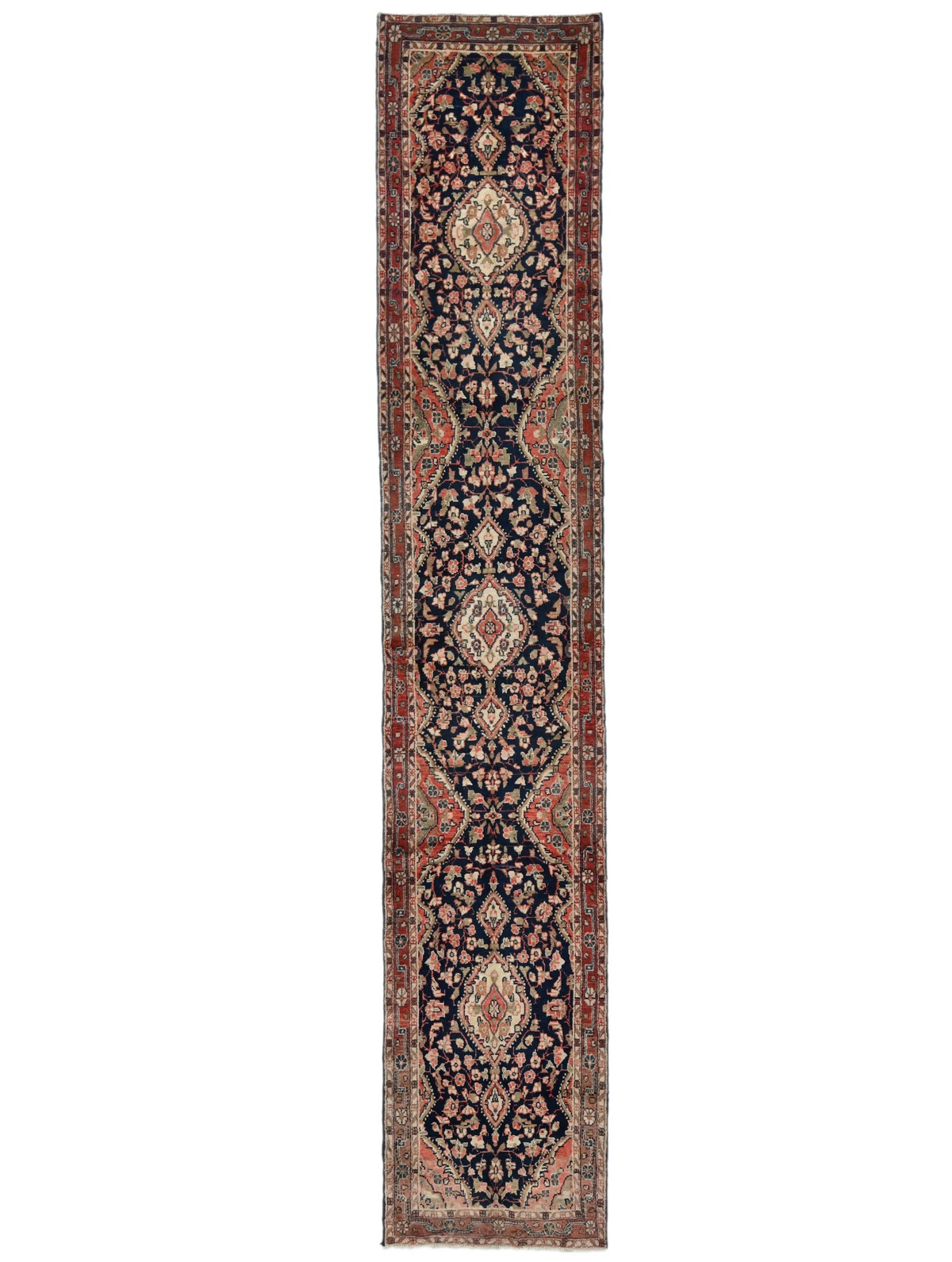 Semi Antique Dark Navy Tribal 3X15 Hamedan Persian Runner Rug