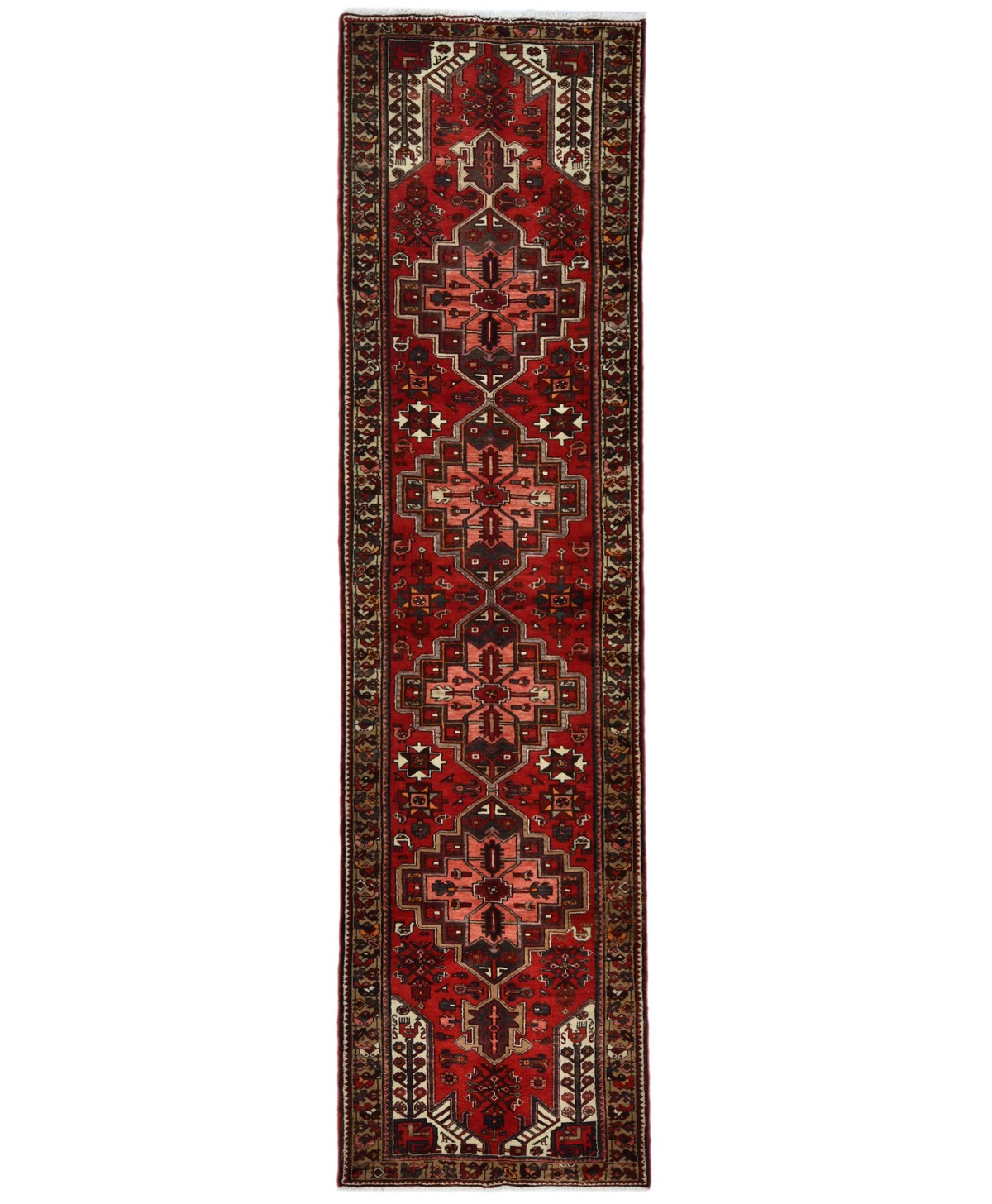 Semi Antique Red Tribal 3'3X12'5 Hamedan Persian Runner Rug