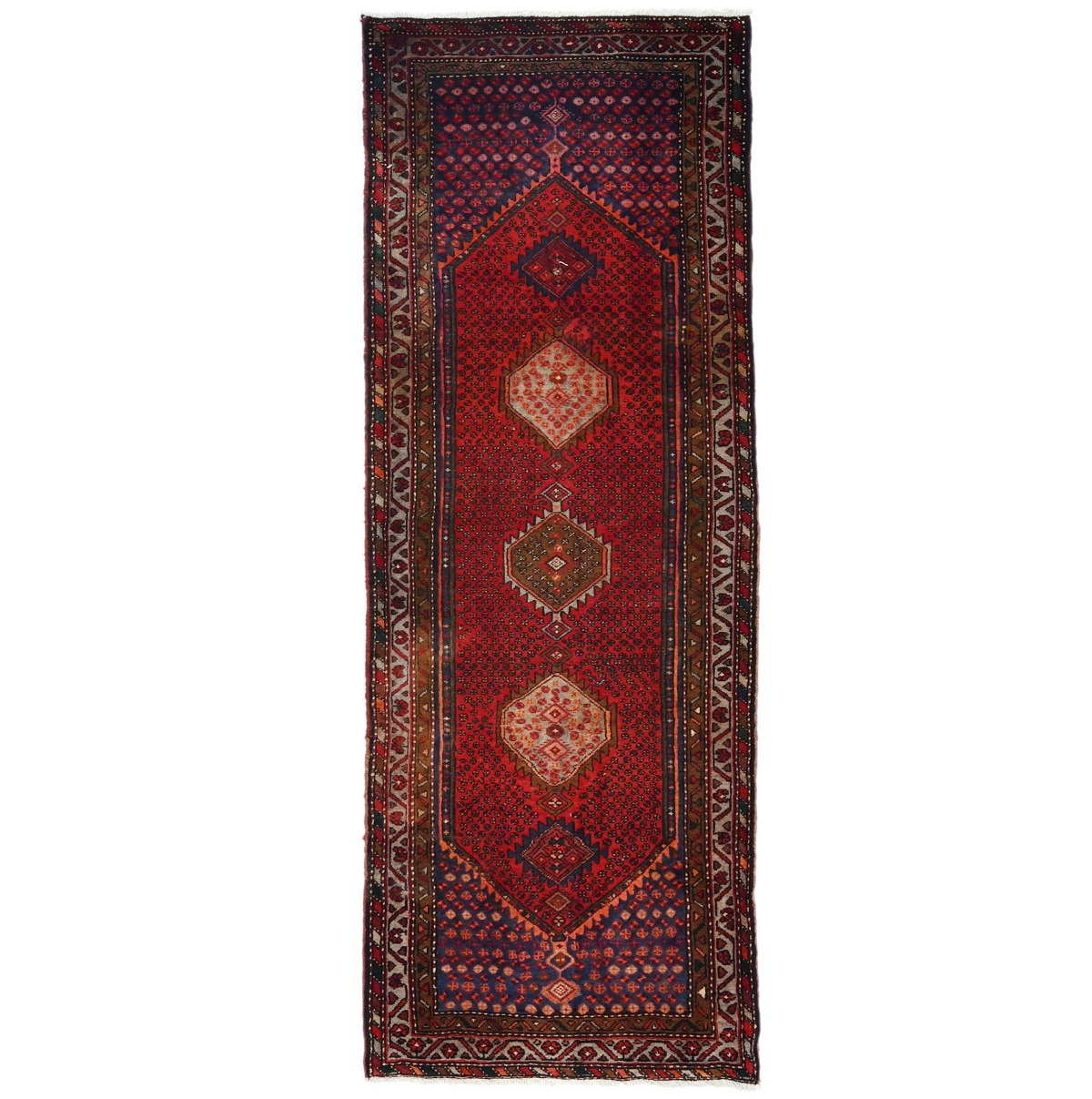 Semi Antique Red Tribal 3'4X8'9 Hamedan Persian Runner Rug