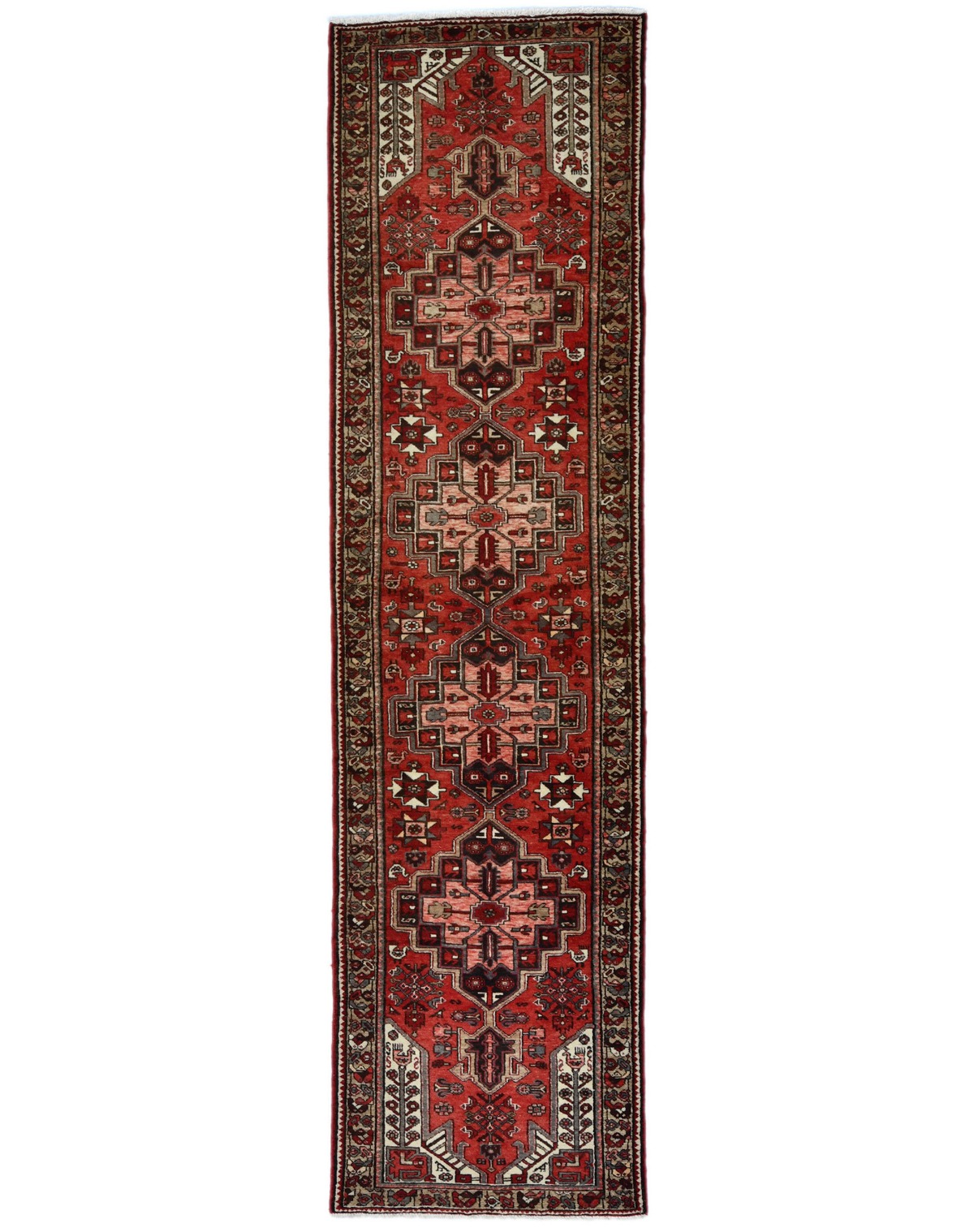 Vintage Red Tribal 3X12 Hamedan Persian Runner Rug