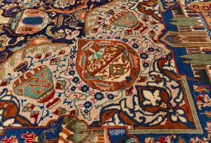 Vintage Navy Blue Pictorial 9'7X12'4 Kashmar Persian Rug