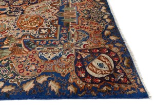 Vintage Navy Blue Pictorial 9'7X12'4 Kashmar Persian Rug