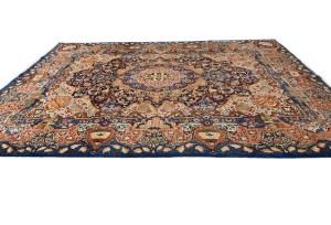 Vintage Navy Blue Pictorial 9'7X12'4 Kashmar Persian Rug