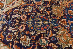 Vintage Navy Blue Pictorial 9'7X12'4 Kashmar Persian Rug