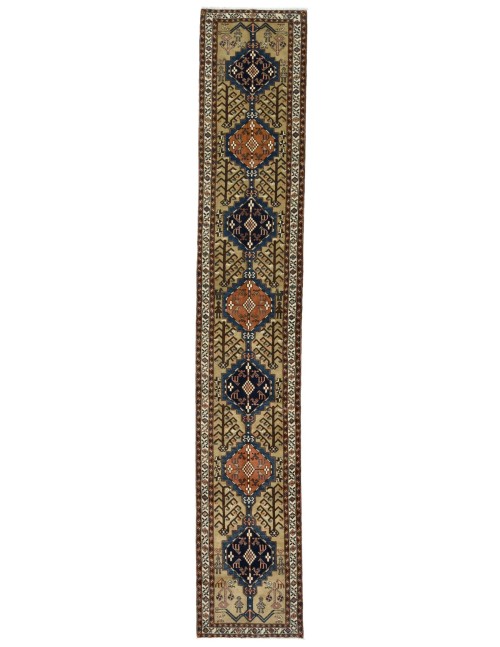 Vintage Beige Geometric 3X18 Ardebil Persian Runner Rug