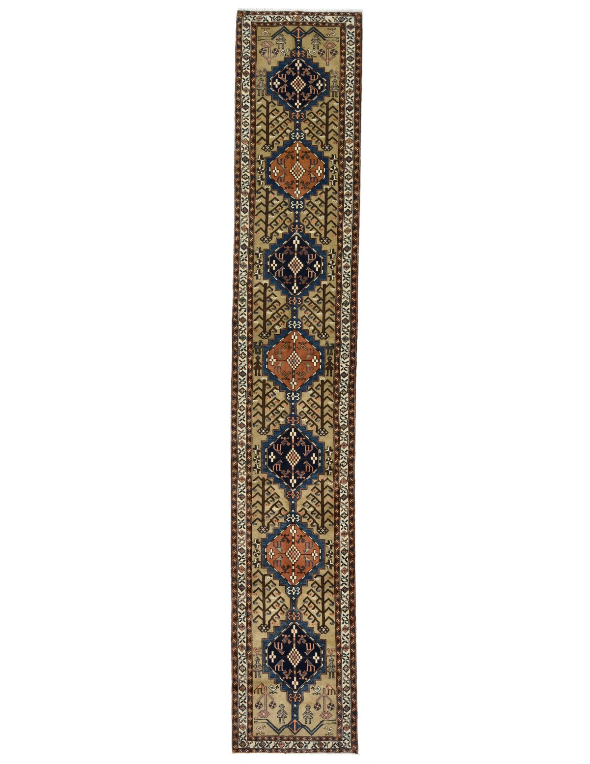 Vintage Beige Geometric 3X18 Ardebil Persian Runner Rug