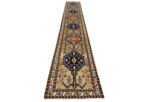 Vintage Beige Geometric 3X18 Ardebil Persian Runner Rug