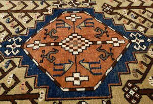 Vintage Beige Geometric 3X18 Ardebil Persian Runner Rug