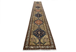 Vintage Beige Geometric 3X18 Ardebil Persian Runner Rug