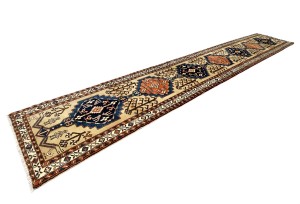 Vintage Beige Geometric 3X18 Ardebil Persian Runner Rug