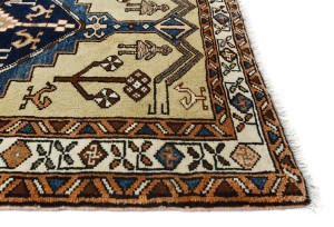 Vintage Beige Geometric 3X18 Ardebil Persian Runner Rug