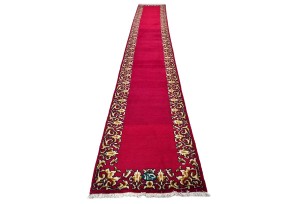 Vintage Fuchsia Rose Classic 2'9X19 Tabriz Persian Runner Rug