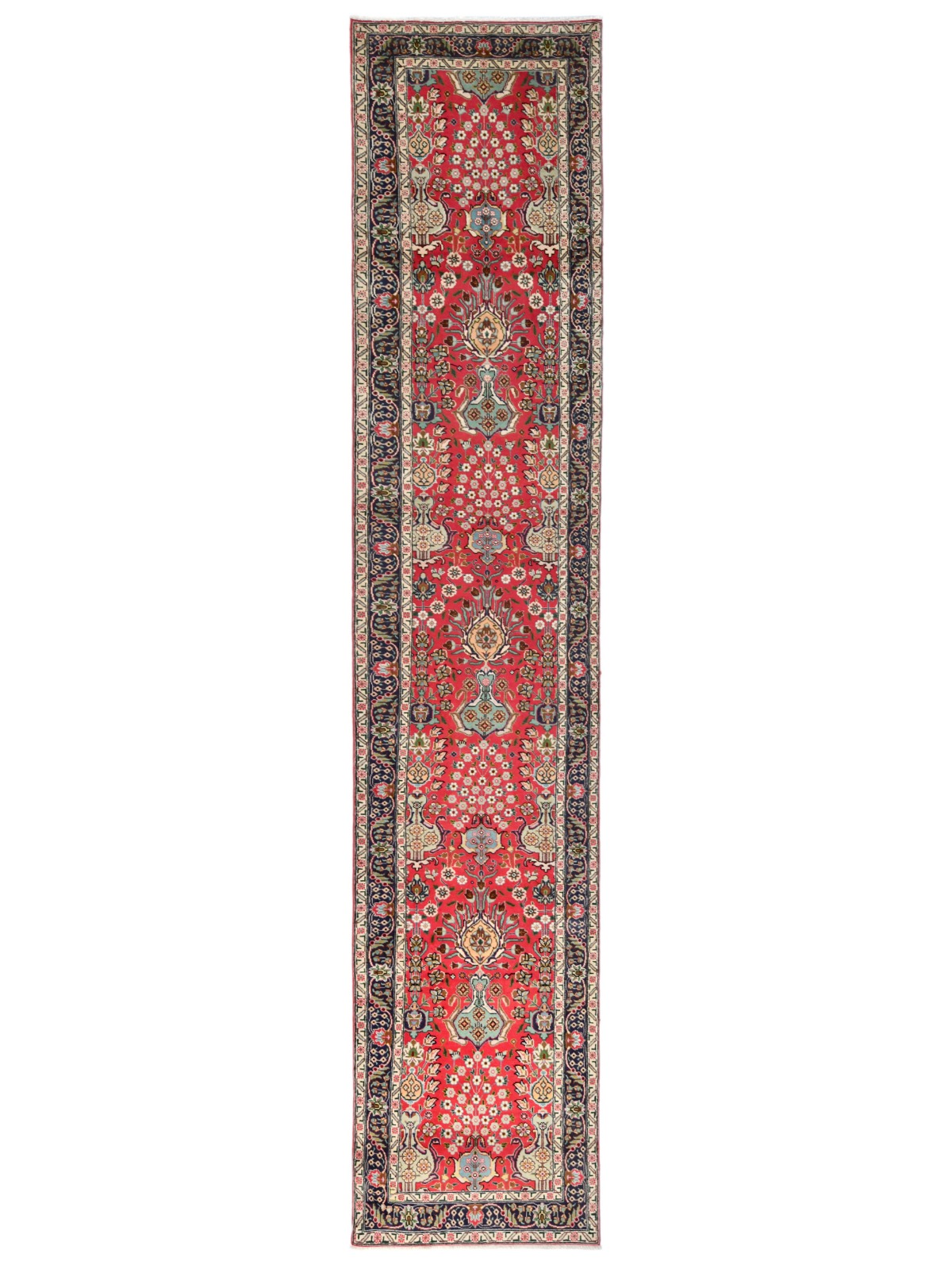 Vintage Red Traditional 3X16 Tabriz Persian Runner Rug