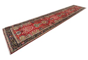 Vintage Red Traditional 3X16 Tabriz Persian Runner Rug