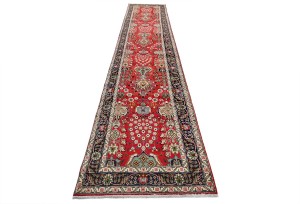 Vintage Red Traditional 3X16 Tabriz Persian Runner Rug