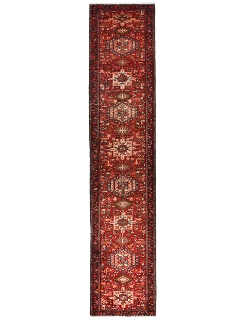 Semi Antique Red Geometric 2'7X12'3 Karajeh Persian Runner Rug