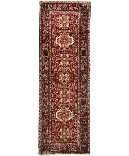 Vintage Red Geometric 3'6X10'4 Karajeh Persian Runner Rug