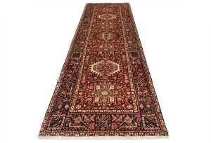 Vintage Red Geometric 3'6X10'4 Karajeh Persian Runner Rug